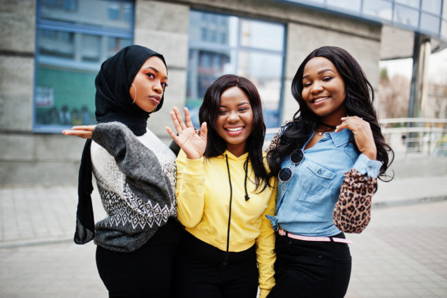Three,Young,College,African,American,Woman,Friends,Spend,Time,Together.