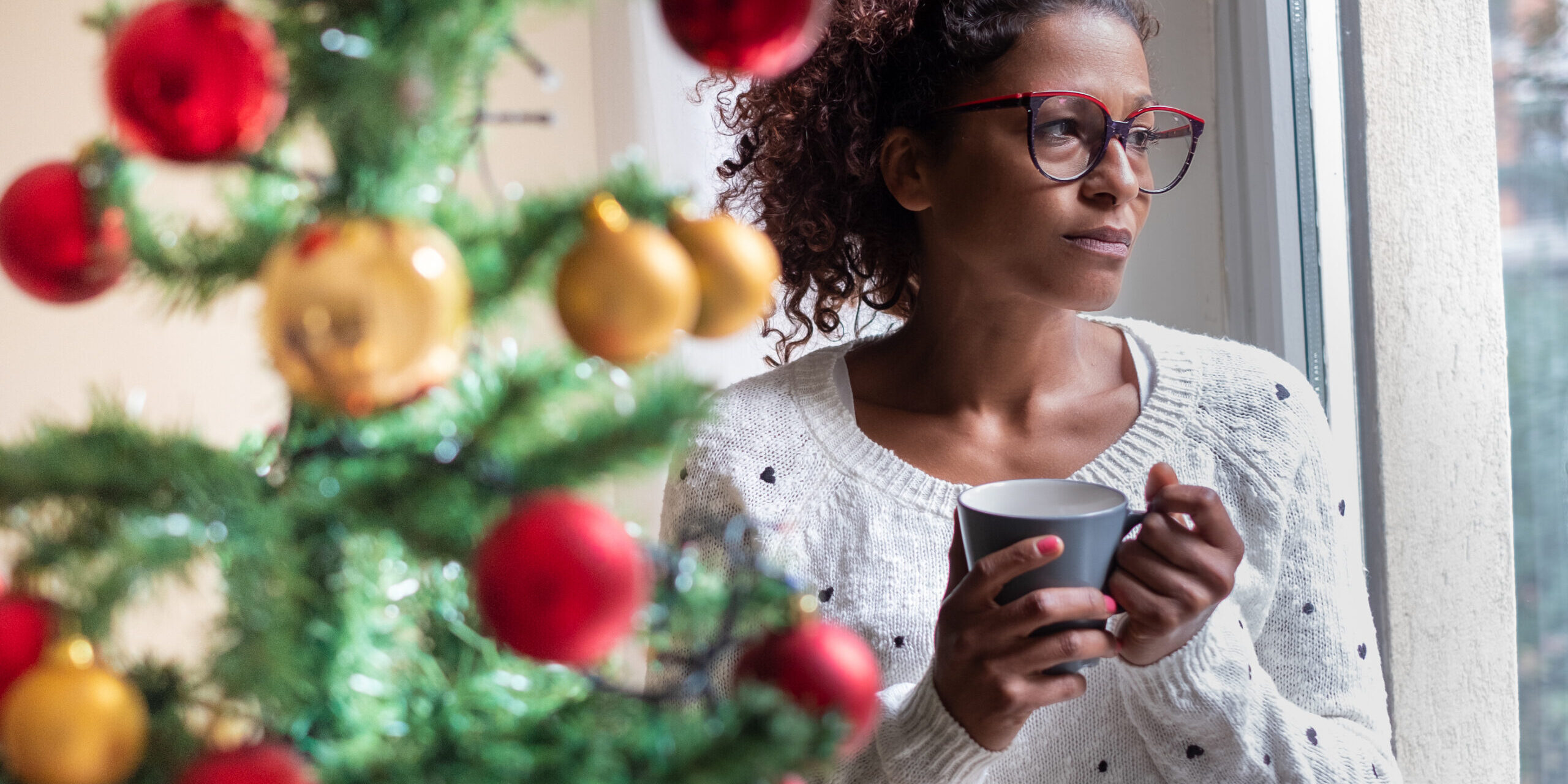 Sad,Young,Woman,Celebrating,Christmas,At,Home