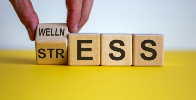 Wellness,Instead,Of,Stress.,Hand,Turns,A,Cube,And,Changes